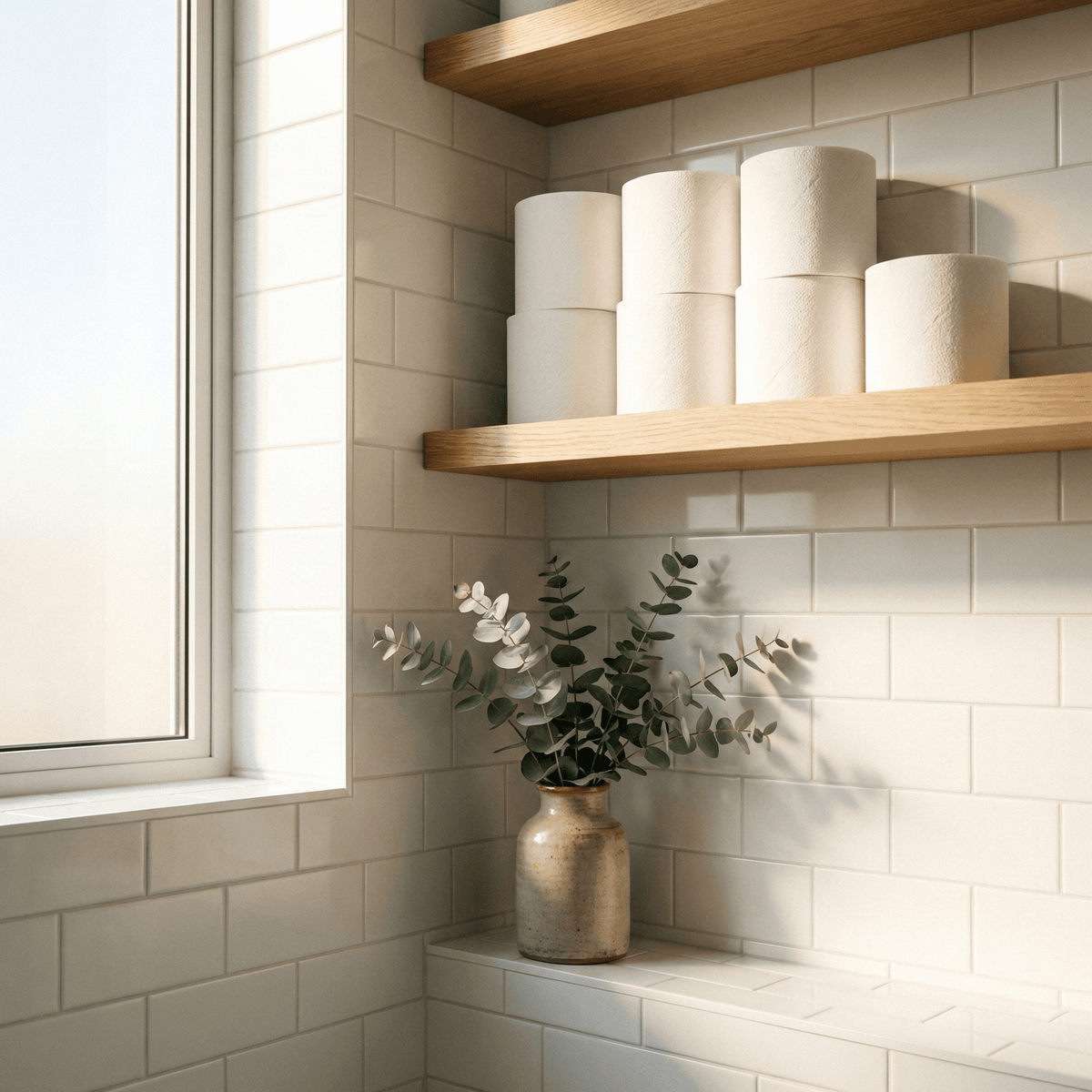 Myyk toalettpapirruller på hylle